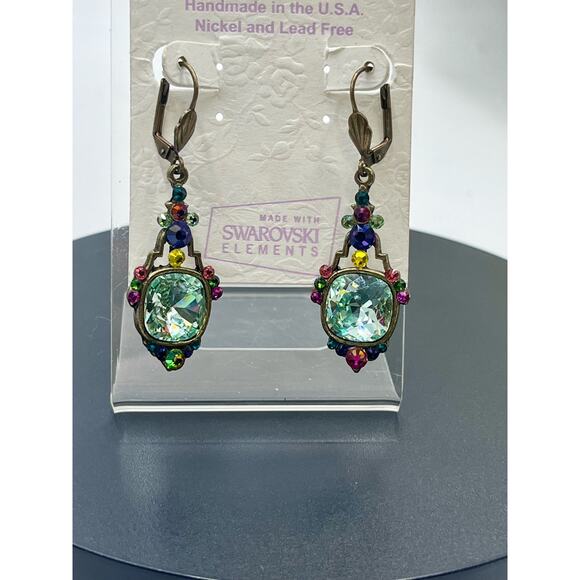 Anne Koplik Signed Cushion Cut Mint Swarovski Crystal Pierced Earrings New - Picture 3 of 15